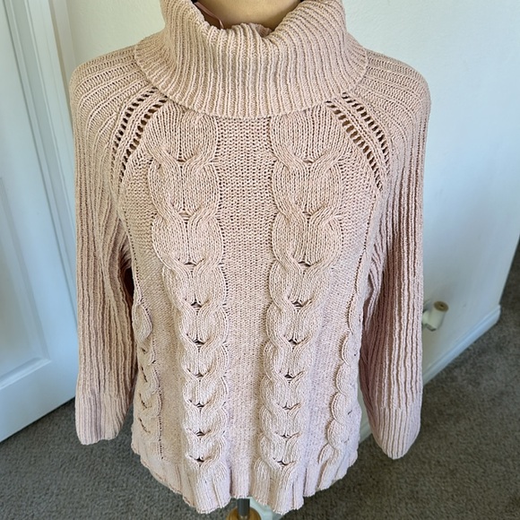 NWT Cozy Chenille Cable Knit Turtleneck Blush Sweater size Small - Picture 5 of 10